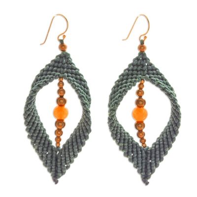 Alternate image for Yellow Quartz  Brass Beads Macrame Dangle Earrings in Green Green Drop