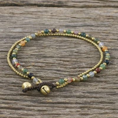 Alternate image for Handmade Multi-Color Agate Brass Beaded Anklet with Loop Valley of Color