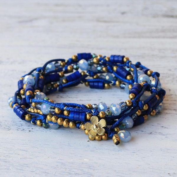 Alternate image for Blue Calcite and Glass Beaded Wrap Bracelet from Thailand Holiday Party