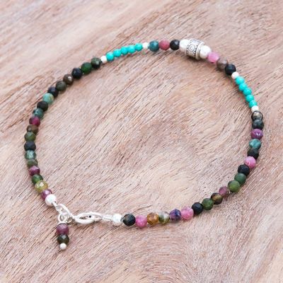 Alternate image for Hand Threaded Tourmaline and Sterling Silver Beaded Bracelet Nexus in Pink