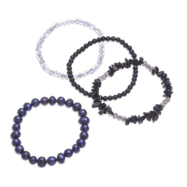 Alternate image for Set of 4 Black Beaded Stretch Bracelets from Thailand Fancy Dream in Black