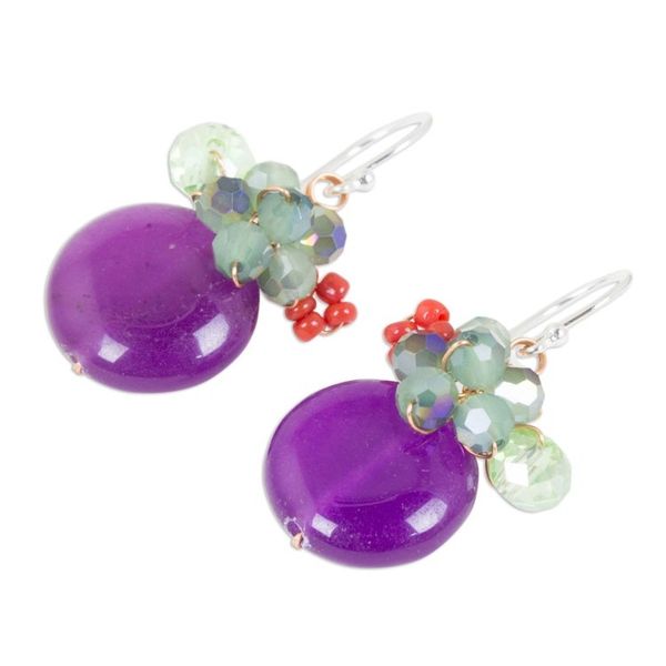 Alternate image for Purple Quartz and Glass Bead Dangle Earrings with Copper Moonlight Garden in Purple