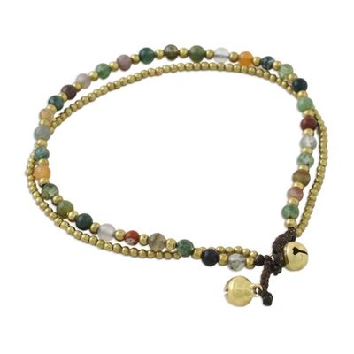 Alternate image for Handmade Multi-Color Agate Brass Beaded Anklet with Loop Valley of Color