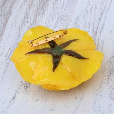 Alternate image for Artisan Crafted Natural Rose Brooch in Yellow from Thailand Rosy Mood in Yellow