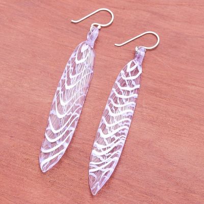 Alternate image for Handblown Leaf-Shaped Purple Glass Dangle Earrings Soul Leaf