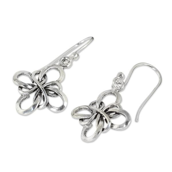 Alternate image for Hand Crafted Thai Sterling Silver Dangle Hook Earrings Endless Ribbon