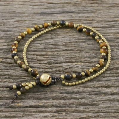 Alternate image for Handmade Tigers Eye Brass Beaded Bracelet with Loop Closure Valley of Amber