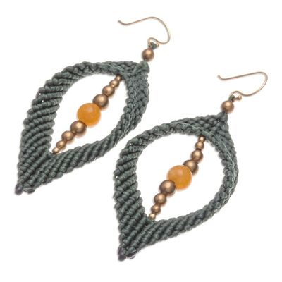 Alternate image for Yellow Quartz  Brass Beads Macrame Dangle Earrings in Green Green Drop