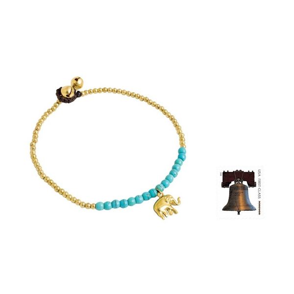 Alternate image for Blue Calcite Elephant Charm Beaded Brass Anklet Stylish Elephant