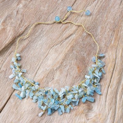 Alternate image for Handcrafted Aquamarine Beaded Waterfall Necklace in Blue Everlasting Waters