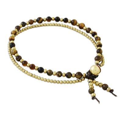 Alternate image for Handmade Tigers Eye Brass Beaded Bracelet with Loop Closure Valley of Amber