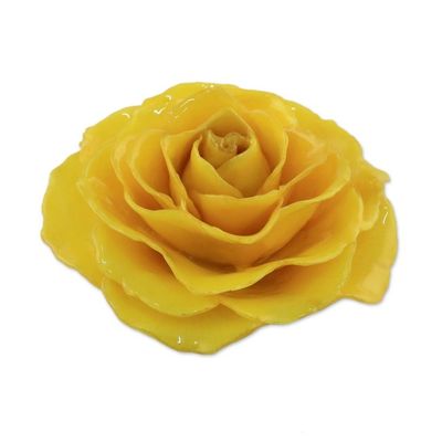 Alternate image for Artisan Crafted Natural Rose Brooch in Yellow from Thailand Rosy Mood in Yellow