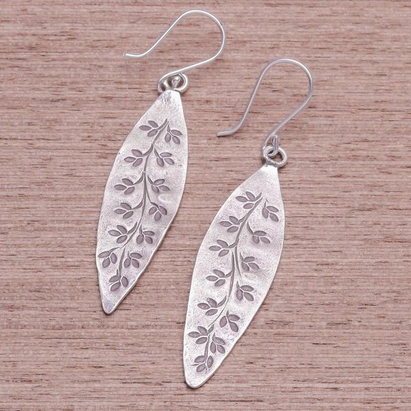 Alternate image for Handcrafted Karen Silver Dangle Earrings from Thailand Karen Spring