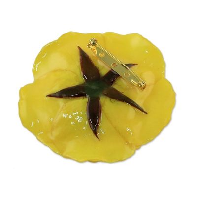 Alternate image for Artisan Crafted Natural Rose Brooch in Yellow from Thailand Rosy Mood in Yellow