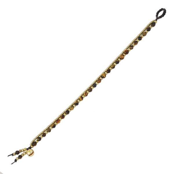 Alternate image for Handmade Tigers Eye Brass Beaded Bracelet with Loop Closure Valley of Amber