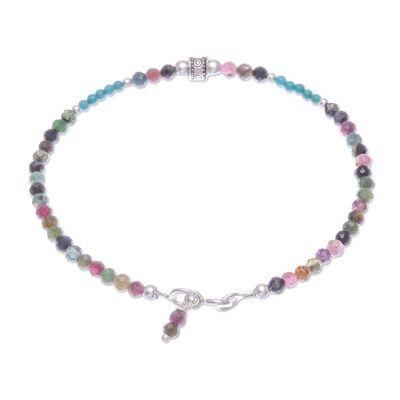 Alternate image for Hand Threaded Tourmaline and Sterling Silver Beaded Bracelet Nexus in Pink