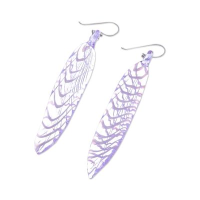 Alternate image for Handblown Leaf-Shaped Purple Glass Dangle Earrings Soul Leaf