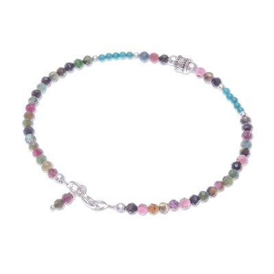 Alternate image for Hand Threaded Tourmaline and Sterling Silver Beaded Bracelet Nexus in Pink