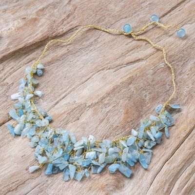 Alternate image for Handcrafted Aquamarine Beaded Waterfall Necklace in Blue Everlasting Waters