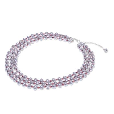 Alternate image for Handmade Grey Cultured Pearl and Garnet Strand Necklace Magic Pearl