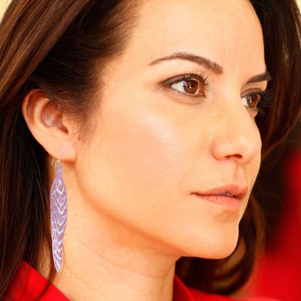 Alternate image for Handblown Leaf-Shaped Purple Glass Dangle Earrings Soul Leaf