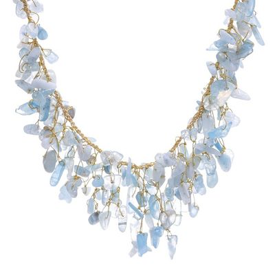 Alternate image for Handcrafted Aquamarine Beaded Waterfall Necklace in Blue Everlasting Waters