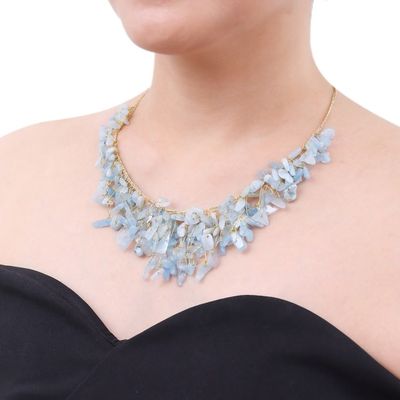 Alternate image for Handcrafted Aquamarine Beaded Waterfall Necklace in Blue Everlasting Waters