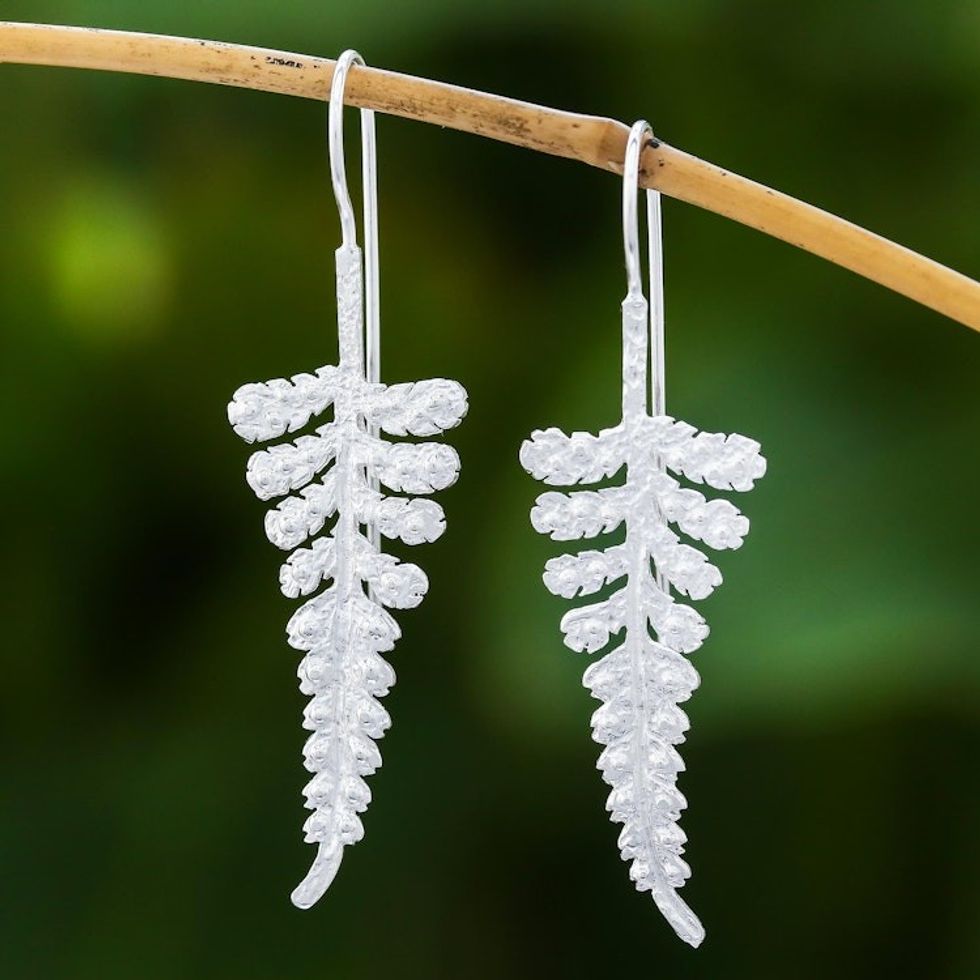 Leafy Sterling Silver Drop Earrings from Thailand 'Descending Fronds'