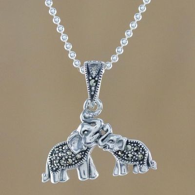 Alternate image for Sterling Silver and Faceted Marcasite Thai Elephant Necklace Mommy and Me