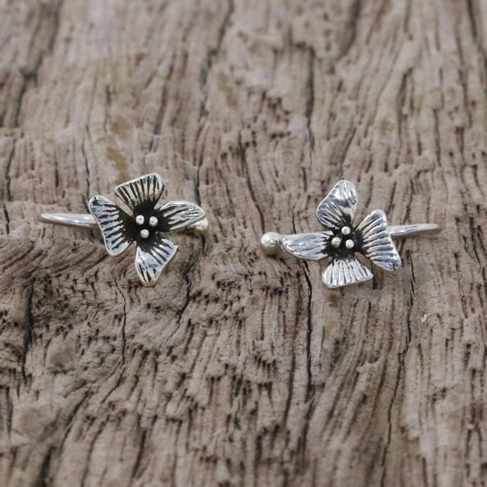 Sterling Silver Orchid Flower Ear Cuffs from Thailand 'Petite Orchids'