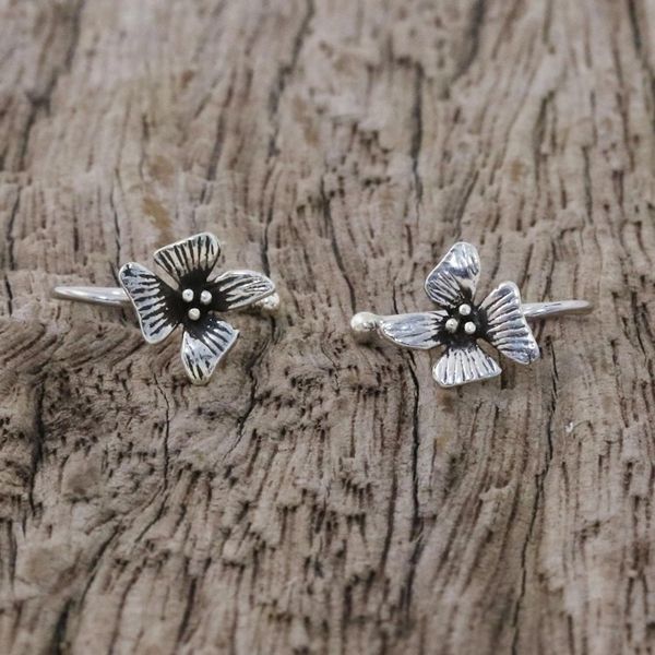 Alternate image for Sterling Silver Orchid Flower Ear Cuffs from Thailand Petite Orchids