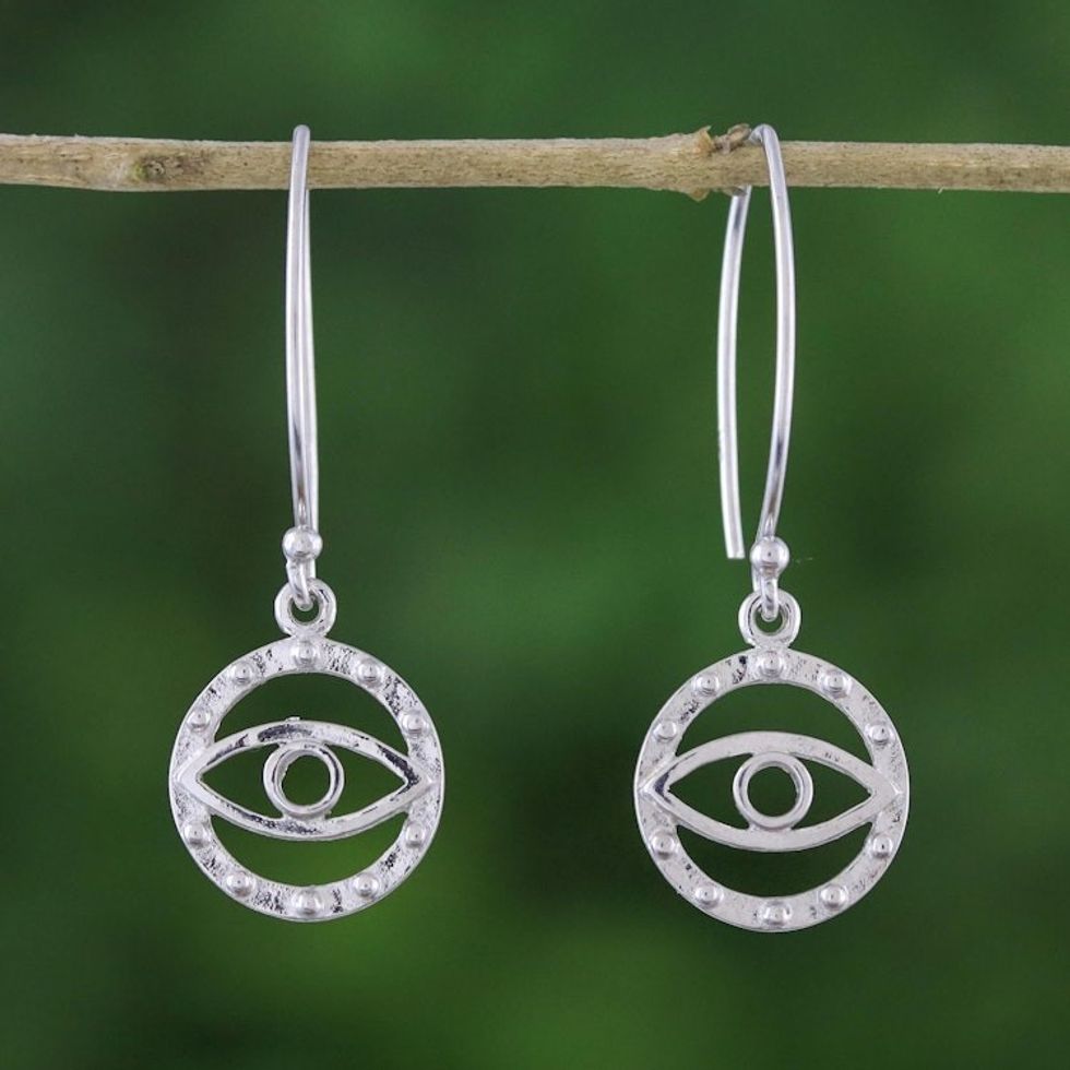 Artisan Crafted Mystical Eyes 925 Sterling Silver Earrings 'Mesmerizing Eyes'