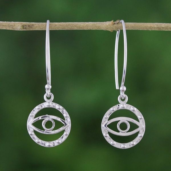 Alternate image for Artisan Crafted Mystical Eyes 925 Sterling Silver Earrings Mesmerizing Eyes