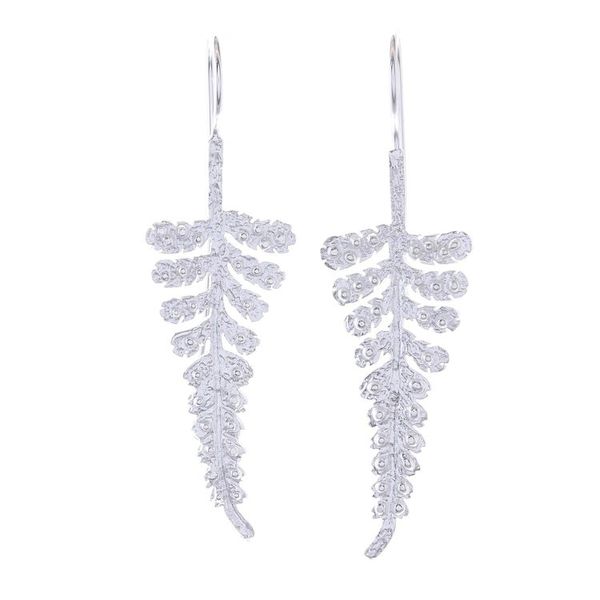 Alternate image for Leafy Sterling Silver Drop Earrings from Thailand Descending Fronds