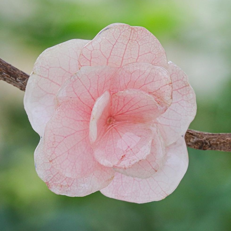 Thai Resin Coated Natural Pink Hydrangea Bloom Brooch Pin 'Pale Pink Hydrangea'