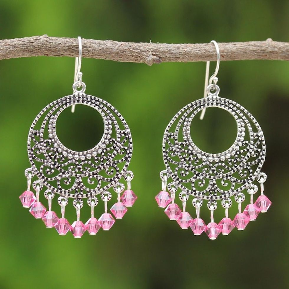 Sterling Silver Chandelier Earrings 'Moroccan Rose'