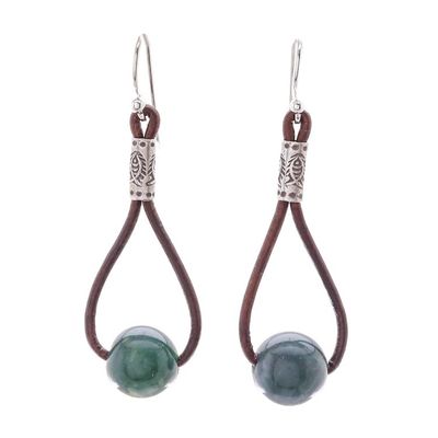 Alternate image for Hill Tribe Green Agate and Leather Dangle Earrings Karen Culture