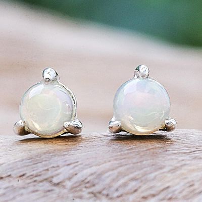 Alternate image for Hand Made Opal Gemstone Stud Earrings Hidden Moon