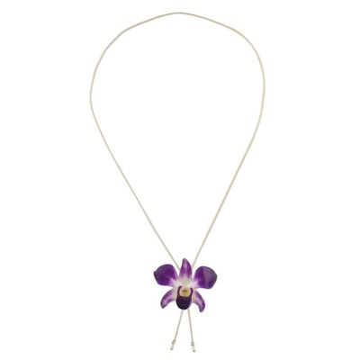 Alternate image for Genuine Purple Orchid Resin Pendant Necklace with Gold Chain Orchid Majesty
