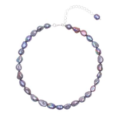 Alternate image for Blue Cultured Pearl and Sterling Silver Choker Necklace Mermaid Gem in Peacock