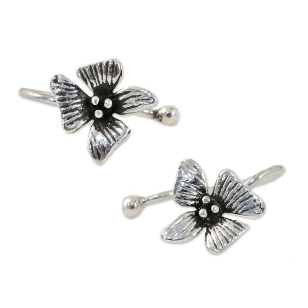 Alternate image for Sterling Silver Orchid Flower Ear Cuffs from Thailand Petite Orchids