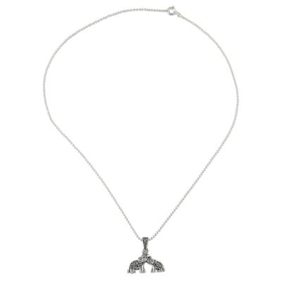 Alternate image for Sterling Silver and Faceted Marcasite Thai Elephant Necklace Mommy and Me