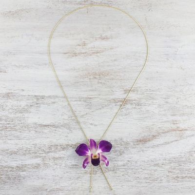 Alternate image for Genuine Purple Orchid Resin Pendant Necklace with Gold Chain Orchid Majesty