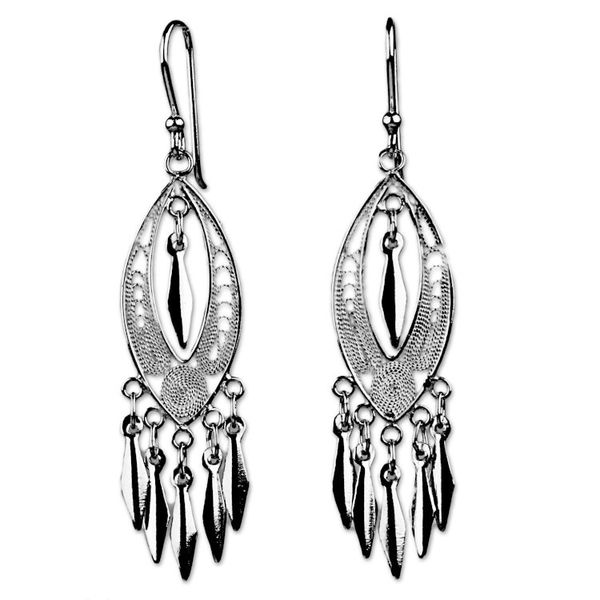 Alternate image for Sterling Silver Filigree Chandelier Earrings from Thailand Shining Spears