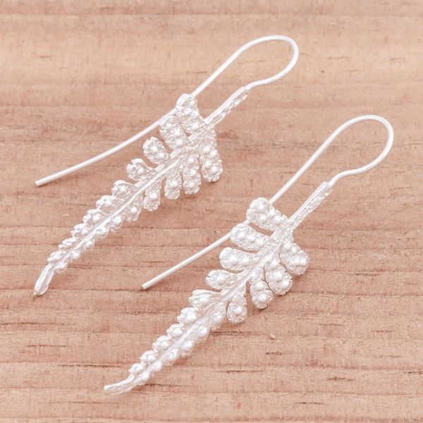 Alternate image for Leafy Sterling Silver Drop Earrings from Thailand Descending Fronds