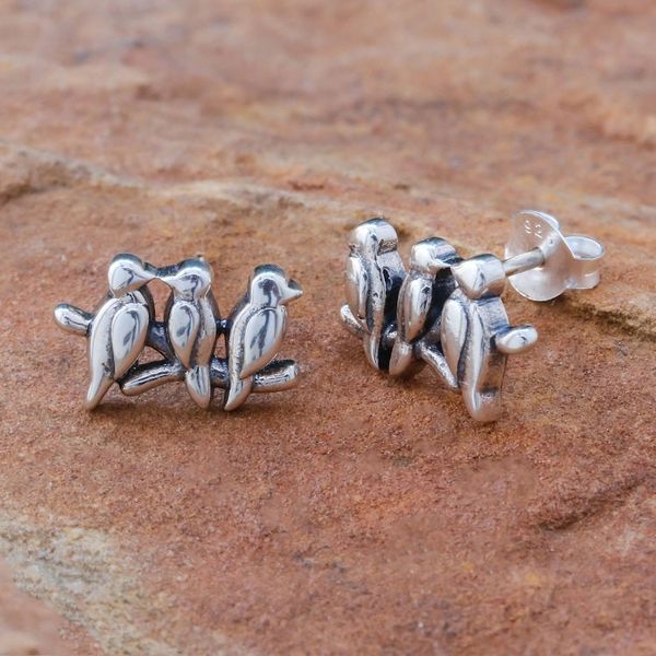Alternate image for Thai Artisan Handcrafted Sterling Silver Button Earrings Twittering Trio
