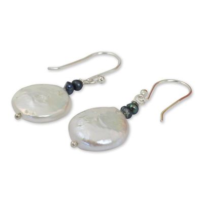 Alternate image for White and Gray Pearl Handcrafted Earrings Lunar Horizon