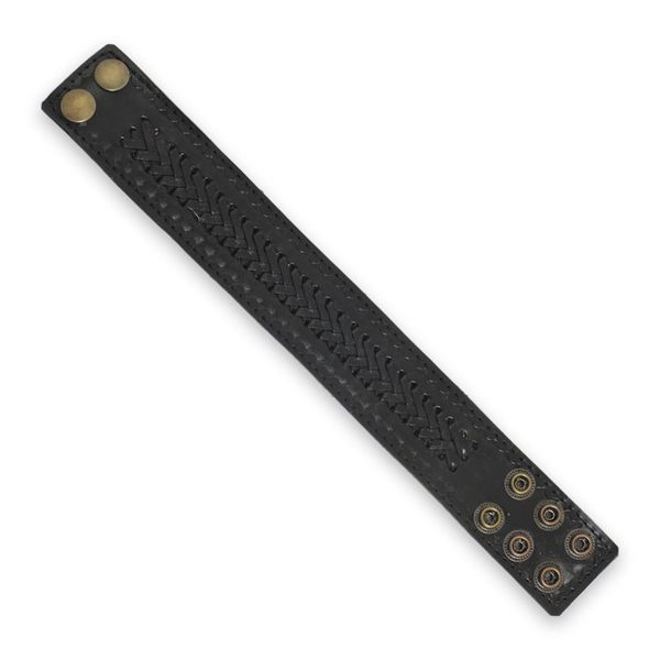 Alternate image for Handcrafted Mens Black Leather Wristband Bracelet Rugged Black