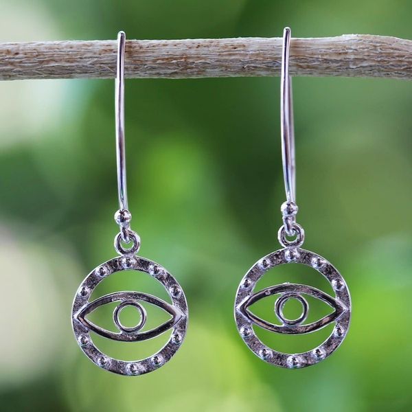 Alternate image for Artisan Crafted Mystical Eyes 925 Sterling Silver Earrings Mesmerizing Eyes