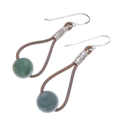 Alternate image for Hill Tribe Green Agate and Leather Dangle Earrings Karen Culture